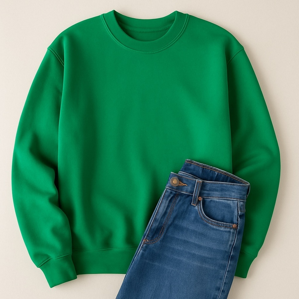New Hanes EcoSmart Kelly Green Crewneck Sweatshirt 1X Cotton Blend Pullover - Picture 1 of 9